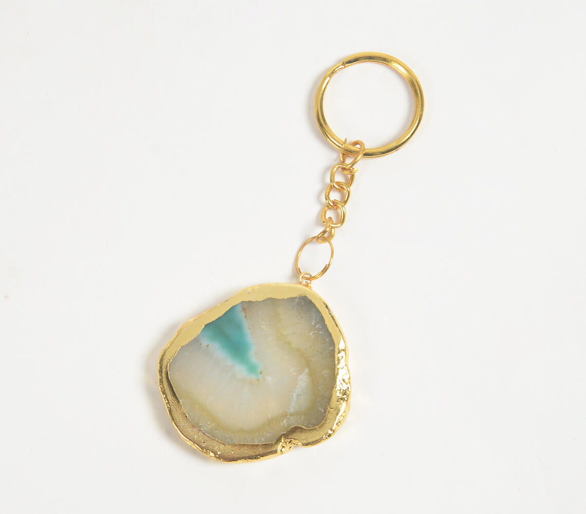 Hand Cut Green Agate Keychain
