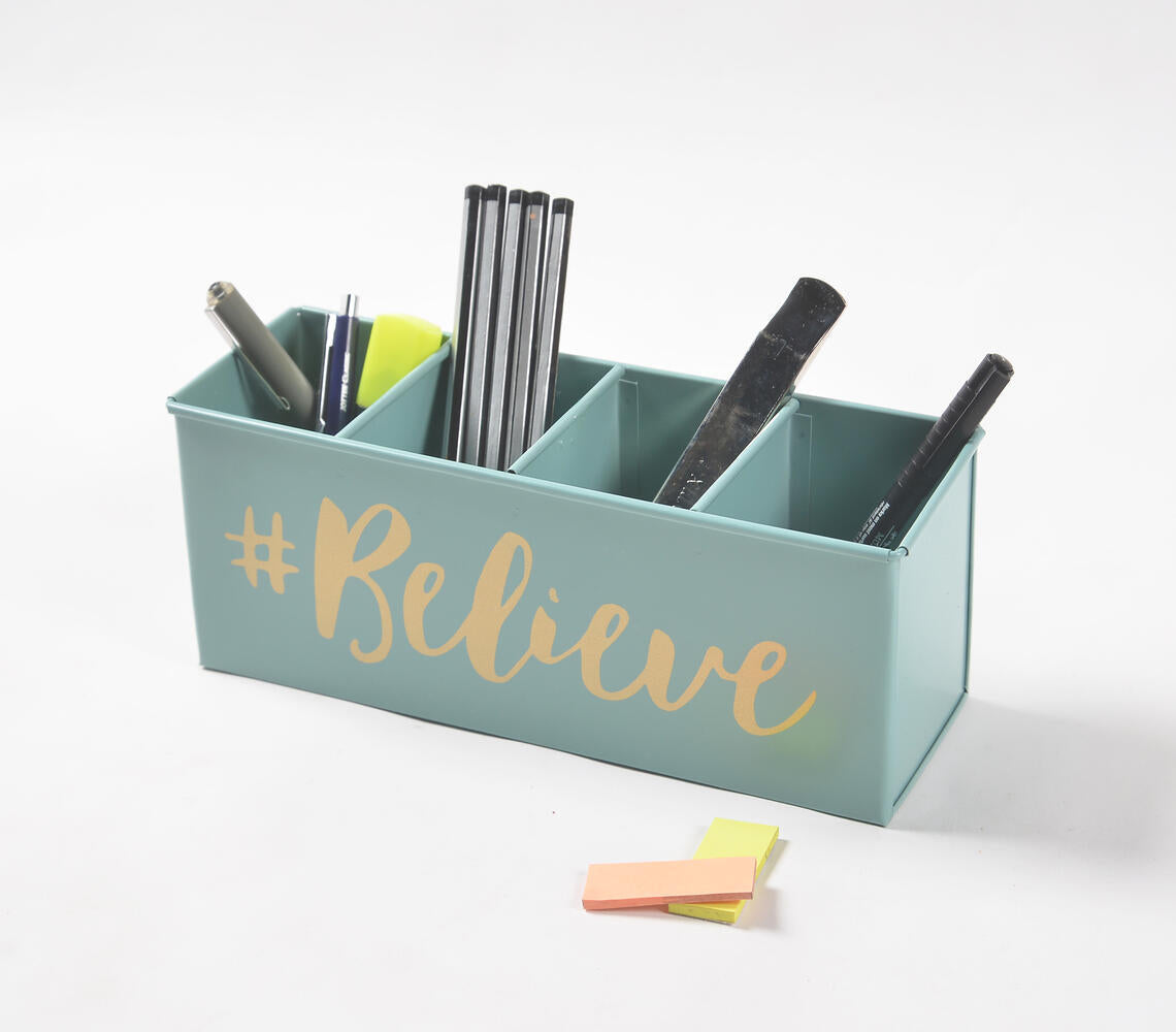Dusty Blue 'Believe' Wooden Pen Holder