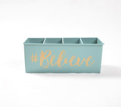 Dusty Blue 'Believe' Wooden Pen Holder