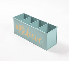 Dusty Blue 'Believe' Wooden Pen Holder