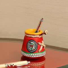Hand Painted Terracotta Pen Stand
