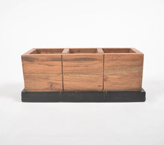 Raw Wooden 3-Slot Pen Stand