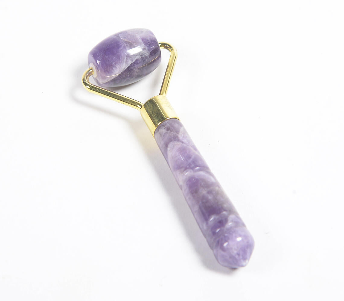 Hand Cut Amethyst & Brass Face Roller