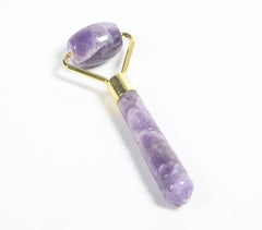 Hand Cut Amethyst & Brass Face Roller