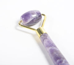 Hand Cut Amethyst & Brass Face Roller