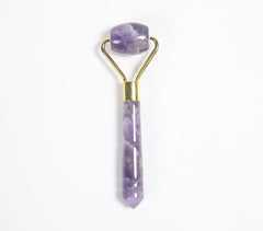 Hand Cut Amethyst & Brass Face Roller