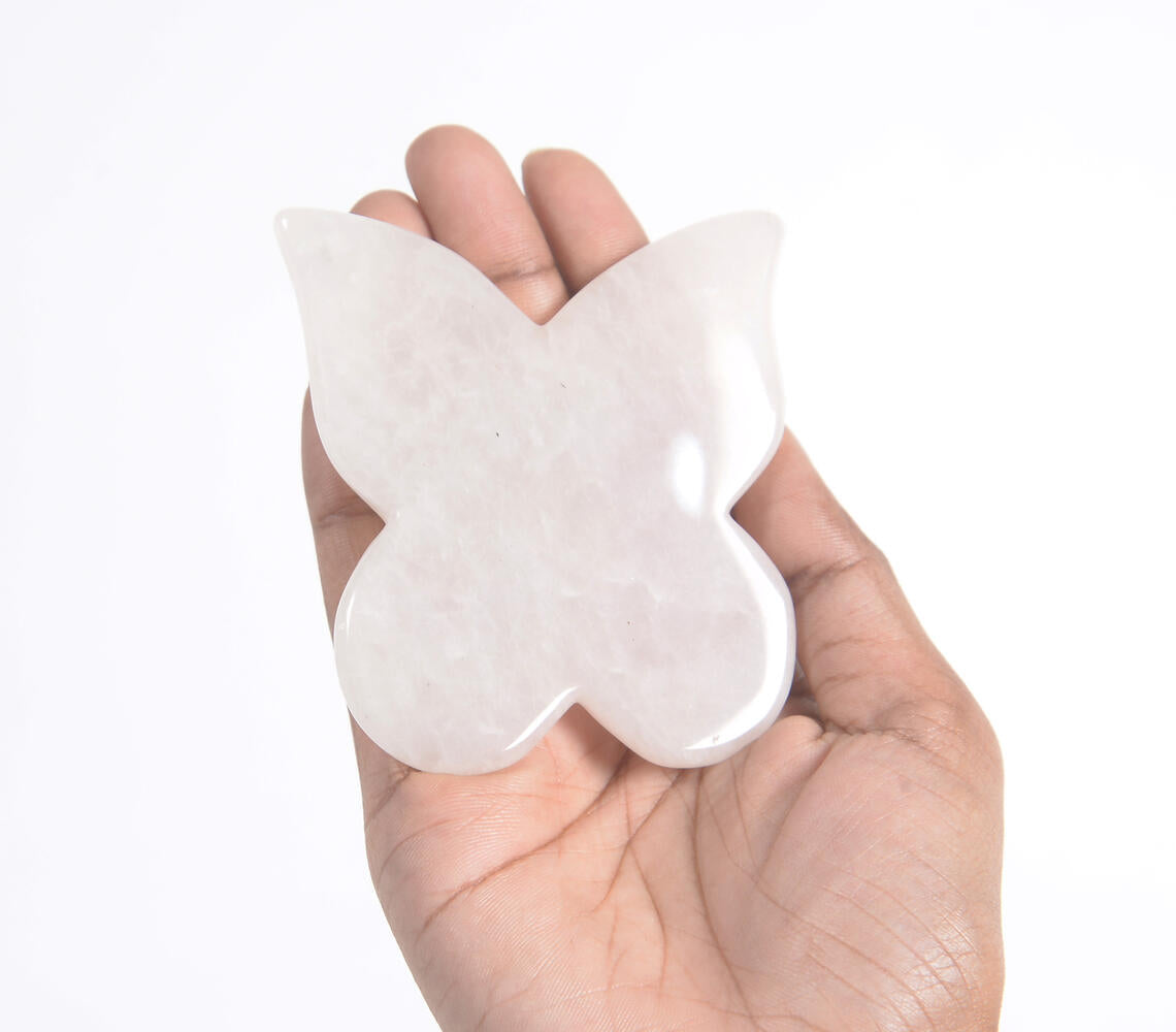 Hand Cut Rose Quartz Butterfly Gua Sha