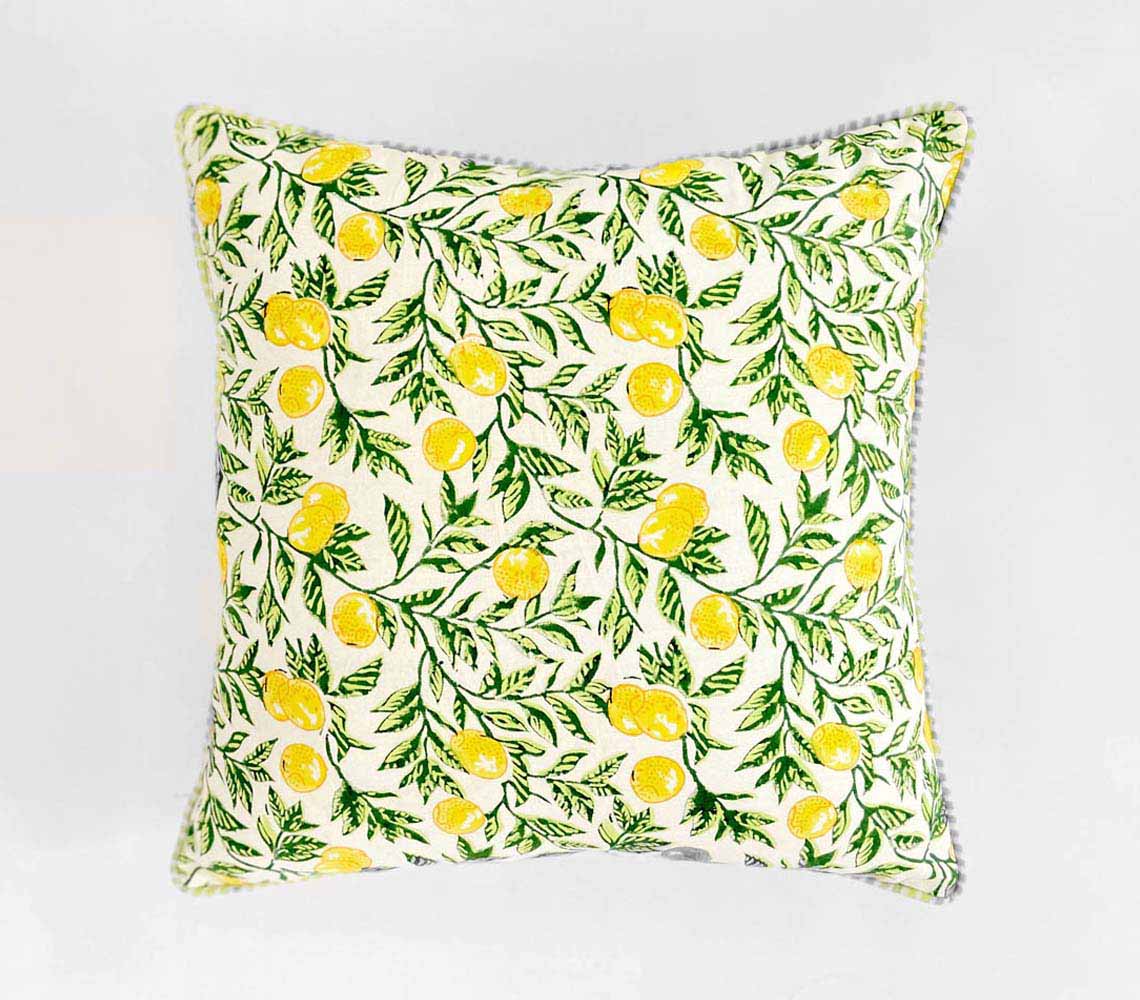 Citrus Hand Block Print Cotton Cushion Cover