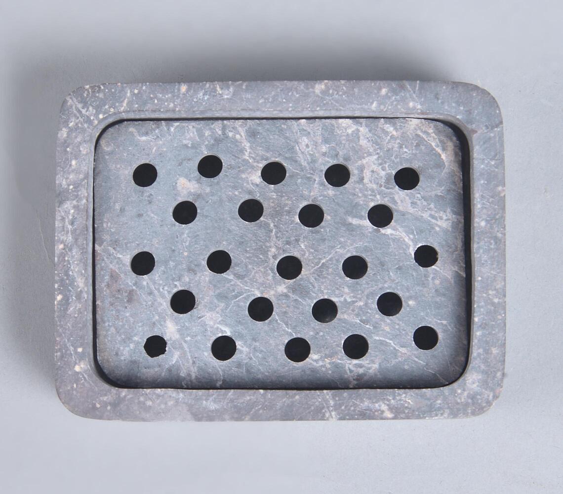Rectangular Silver Soapstone Soap Dish with Drainage Holes