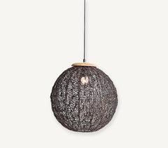 Hand Cut Mango Wood & Iron Hulm Hanging Lamp