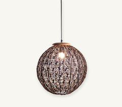 Hand Cut Mango Wood & Iron Hulm Hanging Lamp