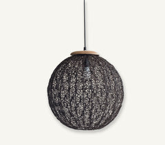 Hand Cut Mango Wood & Iron Hulm Hanging Lamp