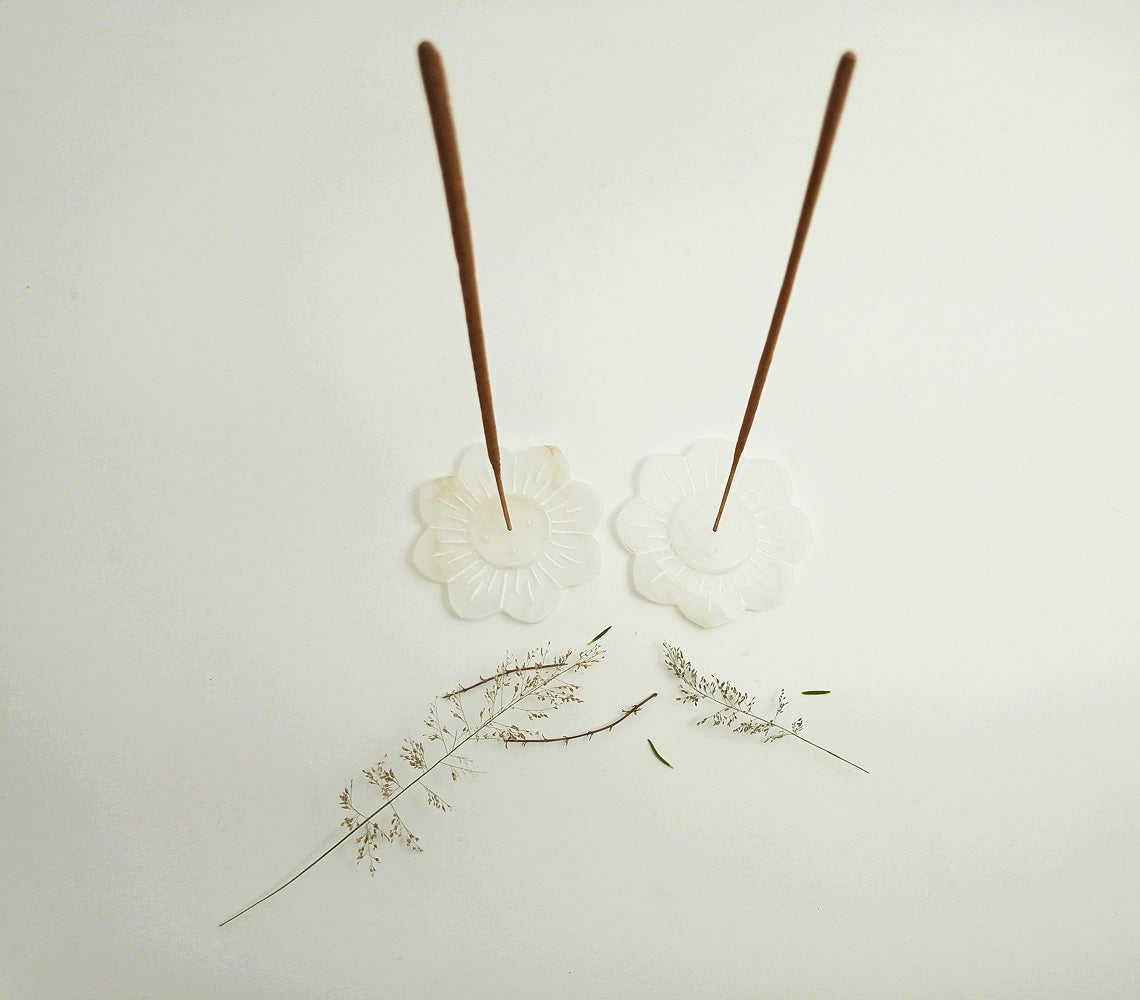Hand Carved Stone Set of 2 Lotus Incense Stick Holders