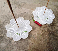 Hand Carved Stone Set of 2 Lotus Incense Stick Holders