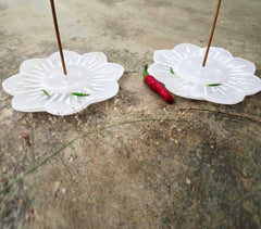 Hand Carved Stone Set of 2 Lotus Incense Stick Holders
