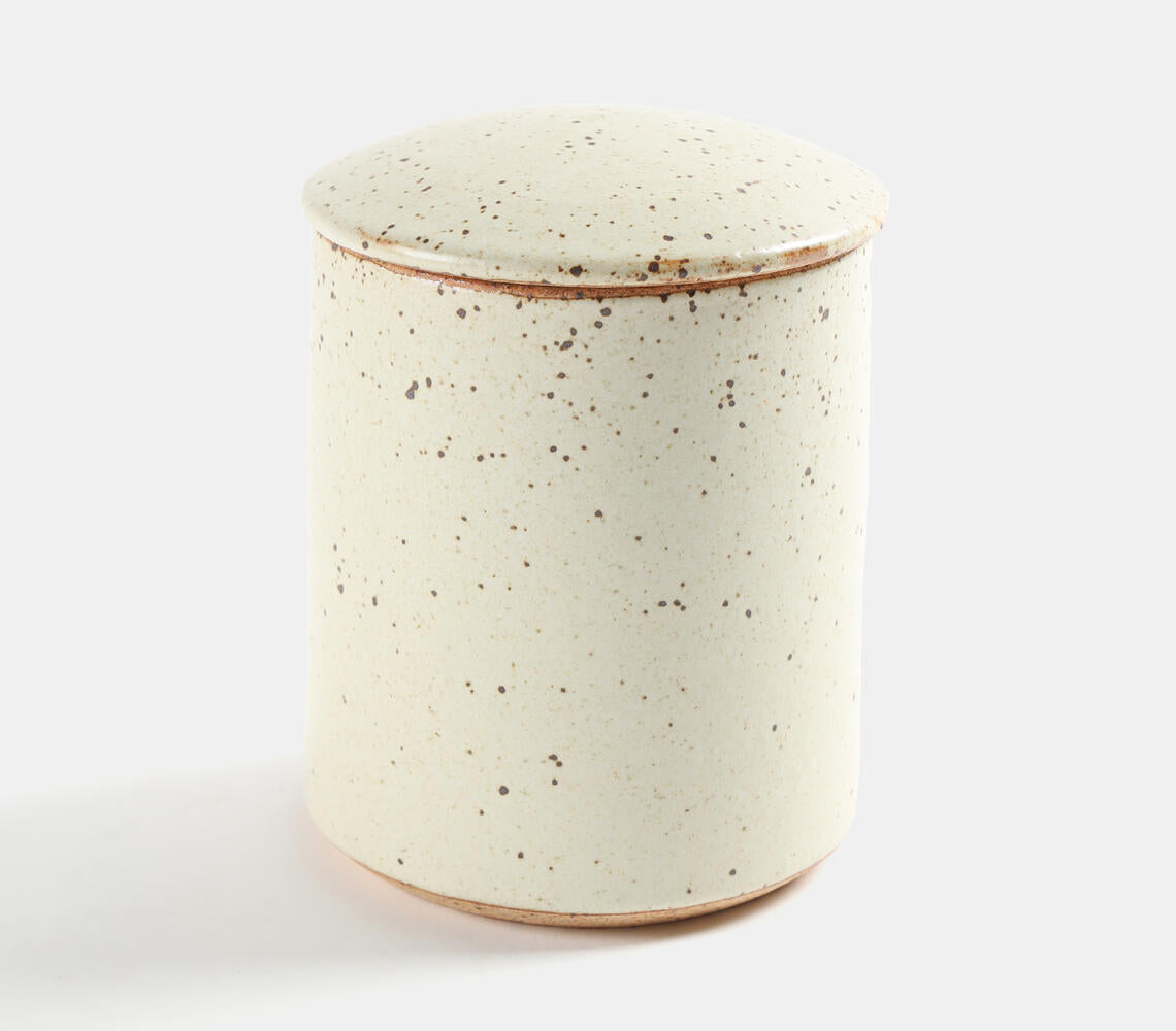 Speckeled Stoneware Off-White Canister