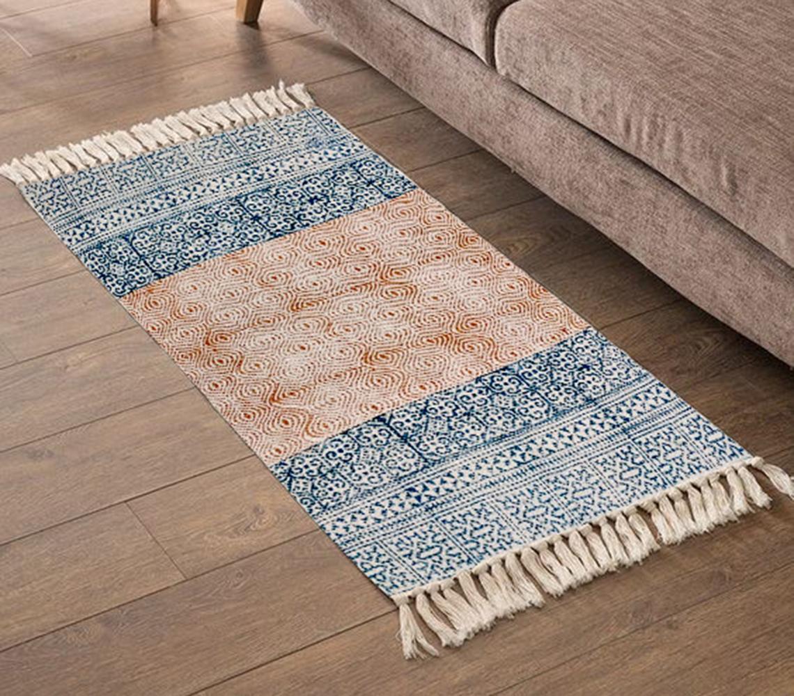 Art Deco Cotton Rug with Tassels