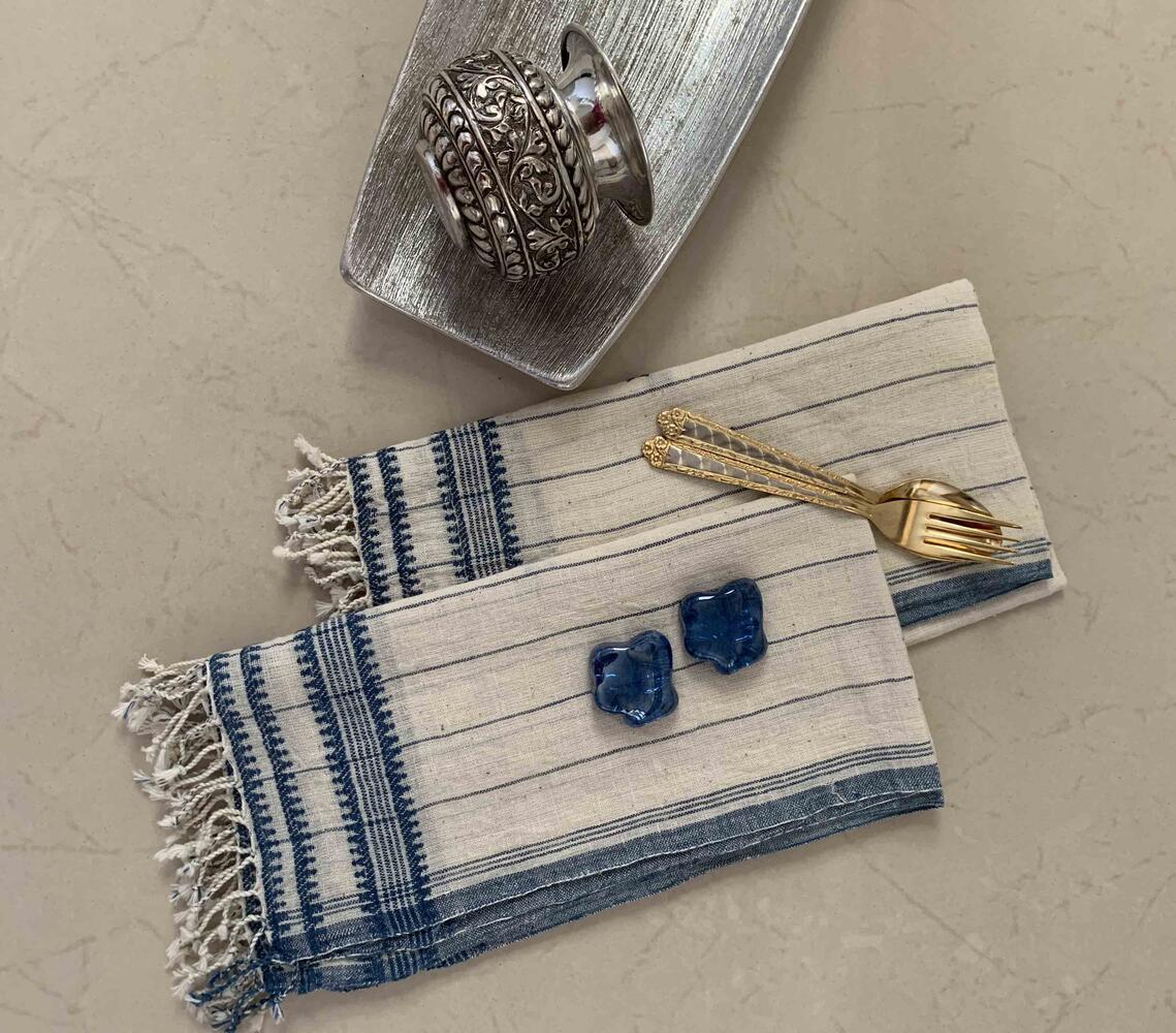 Handwoven Organic Cotton Naturally Dyed Napkin With Motif