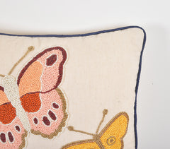 Hand Stitched Beaded Cushion Cover with Butterfly Embroidery work