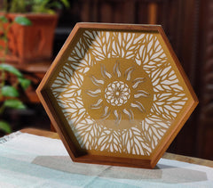 Hand Cut Teak Wood Floral Decorative Tray