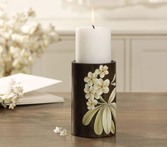 Hand Painted Frangipani Wooden Candle Holder (Large)