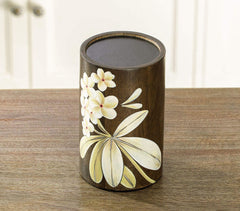 Hand Painted Frangipani Wooden Candle Holder (Large)