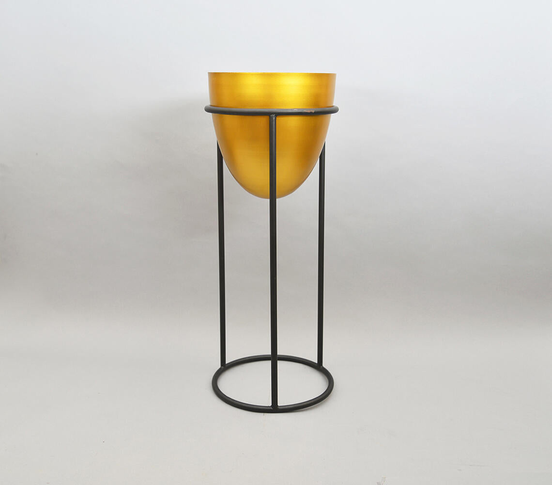 Metal Turned Planter with Stand & Golden Pot