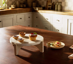 Hand Painted White Marble Cake Stand with Wooden Base