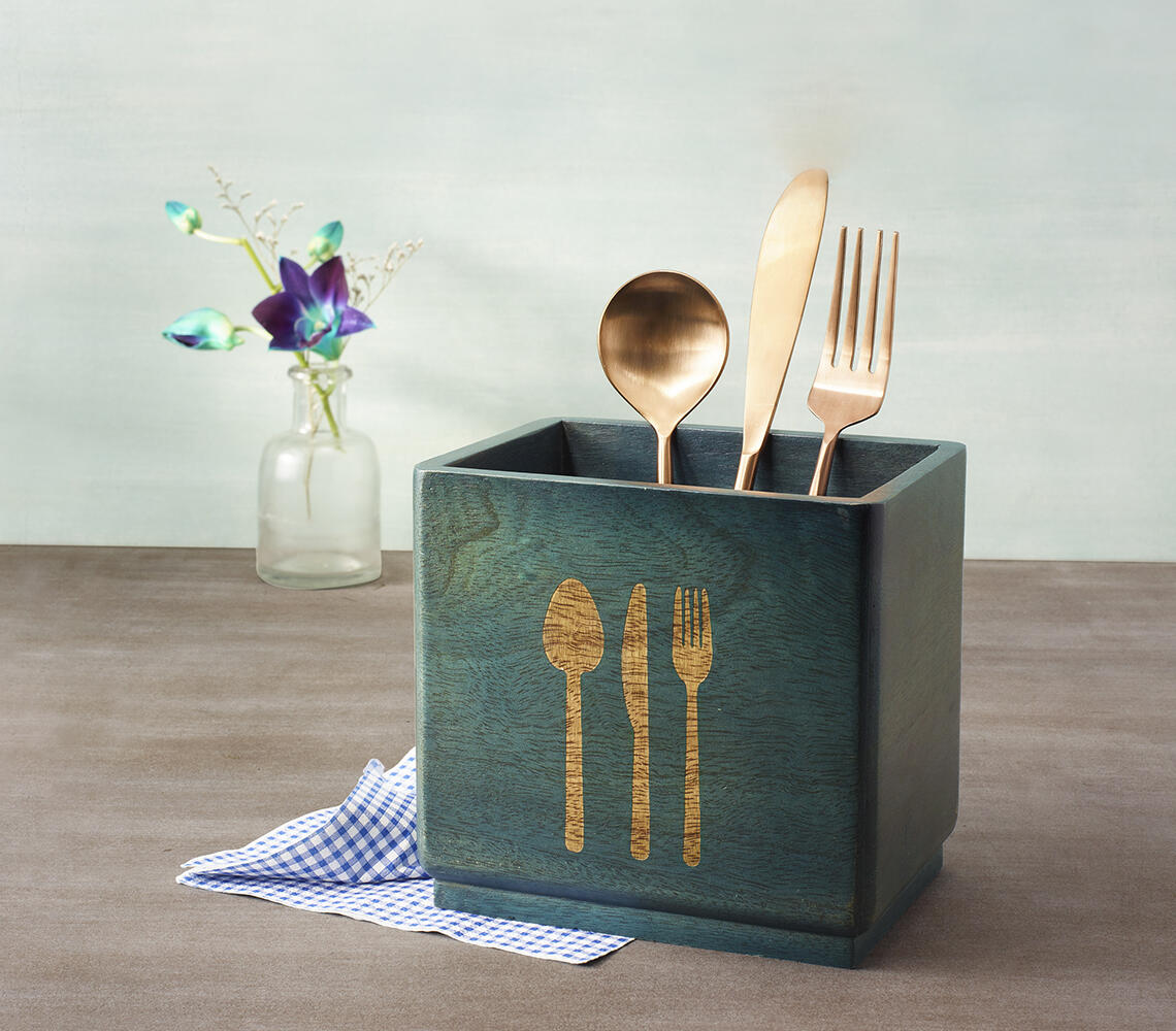 Hand Cut Wooden Utensil Holder
