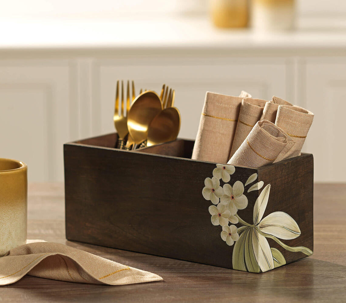 Hand Painted Frangipani Wooden Cutlery Stand