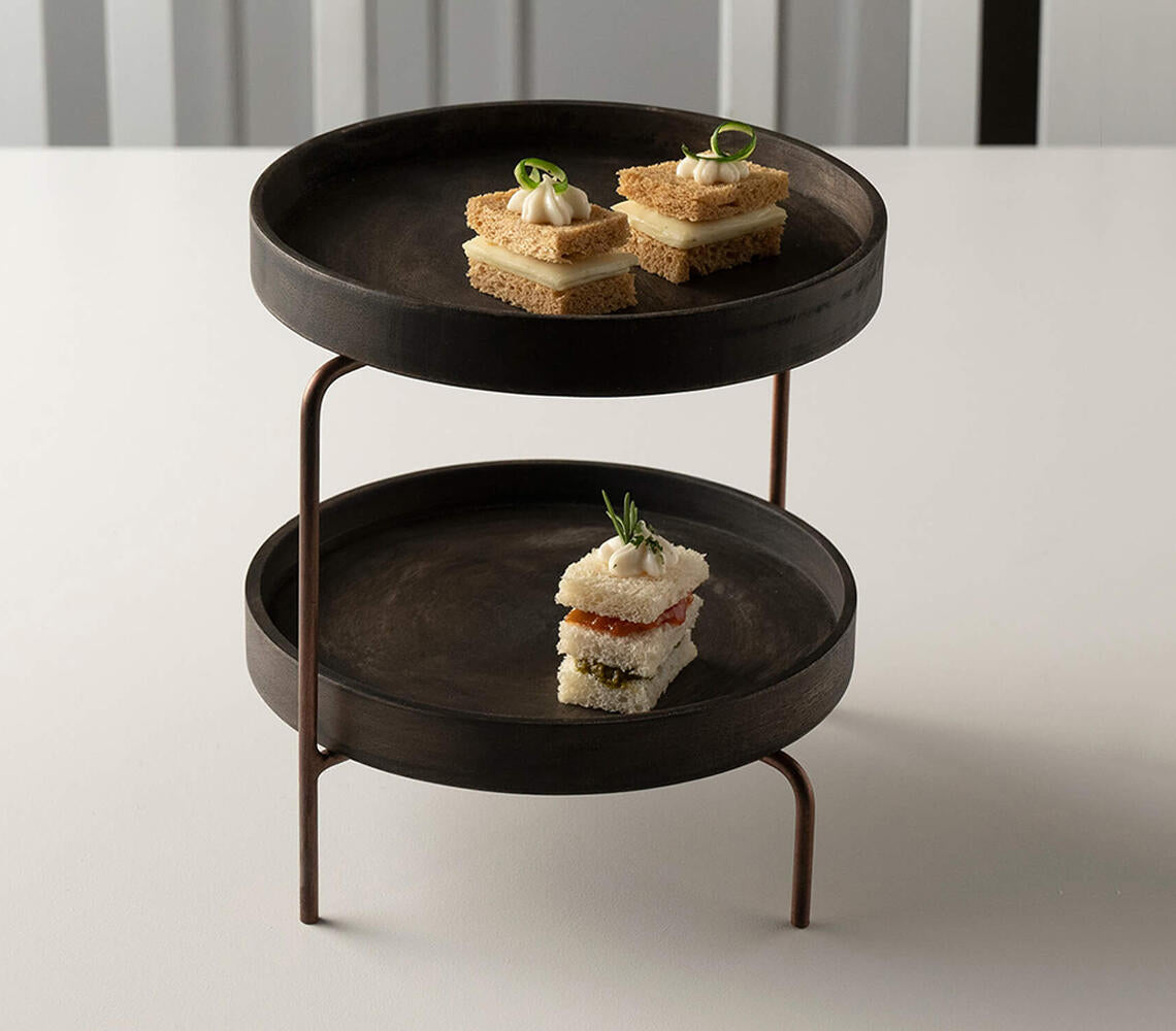 Mango Wood Brown 2-Tier Cake Stand