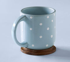 Polka-Dot Ceramic Mug with Wooden Lid