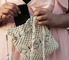 Macrame mini drawstring bag