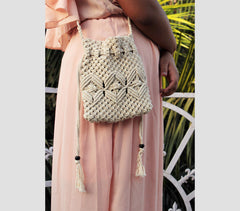 Macrame mini drawstring bag