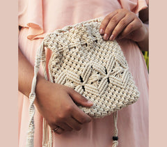 Macrame mini drawstring bag