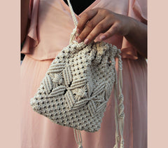 Macrame mini drawstring bag