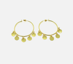 Gold-Plated Brass Coin Hoop Earrings