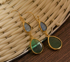 Green Glass Gold-Toned Brass Earrings