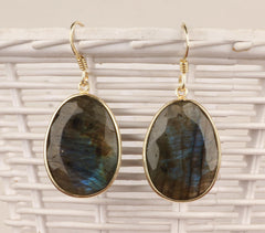 Labradorite Handcrafted Brass Earrings