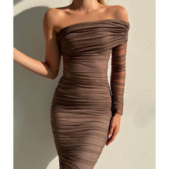 Seductive Mesh Patchwork One-Shoulder Backless Dress