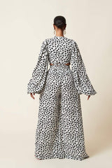 Floral Print Lantern Sleeve Wide-Leg Pants Suit