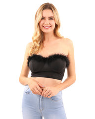 Luxury Faux Fur Trim Crop Top