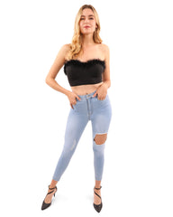 Luxury Faux Fur Trim Crop Top