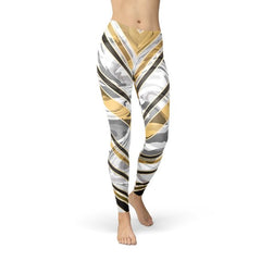 Womens White Marble w/ Black Gold Lines Leggings